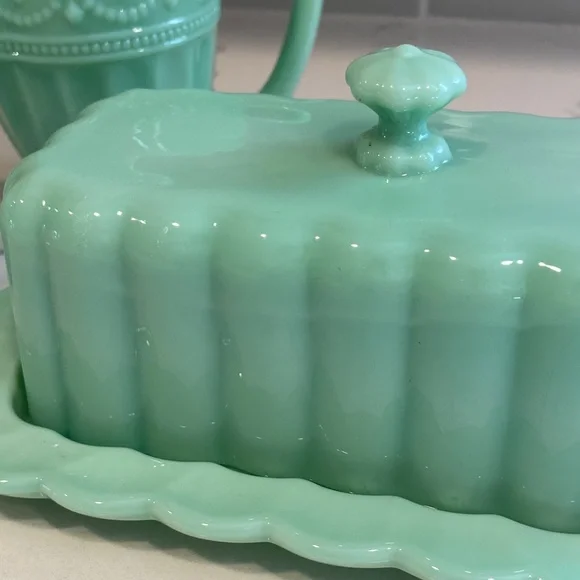 Pioneer Woman Mint Green Glass Butter Dish Creamer Sugar Set - Picture 6 of 16